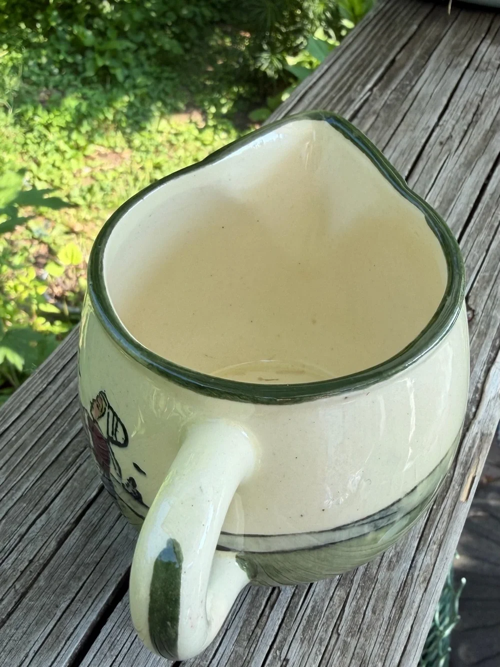Made in Austria Creamer Woman Chasing Rooster 7258 Sage green And Cream